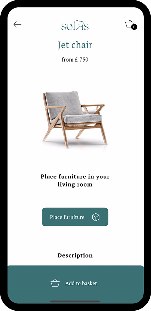 Furniture AR mobile example selecting furniture from catalog